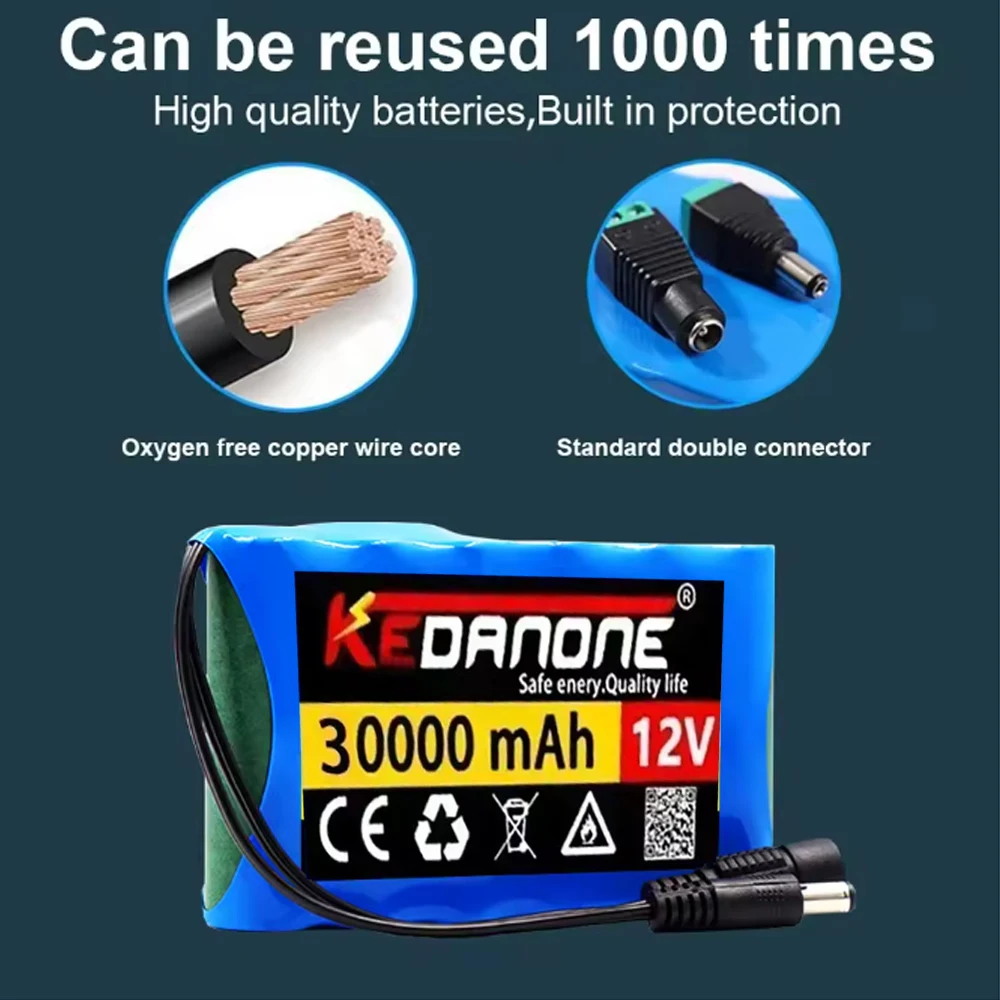 

New Portable Super 12V 30000mAh Battery Rechargeable Lithium Ion Battery Pack Capacity DC 12.6V CCTV Cam Monitor + Charger