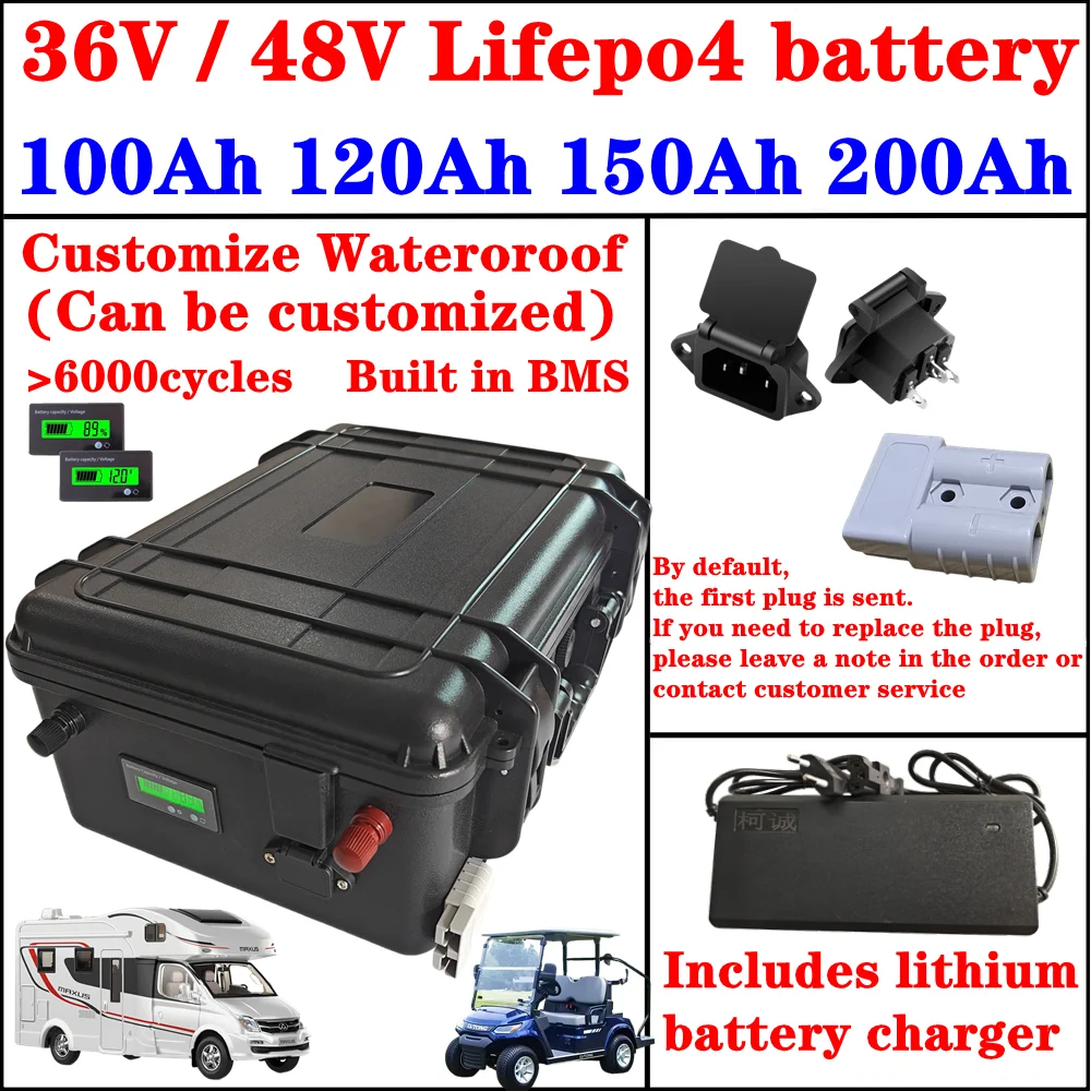 

BMS 12S 16S 36V 48V 100Ah 120Ah 150Ah 200Ah LiFepo4 Литиевая батарея для 3500W 5000W Гольф-кара Лодка Пропеллер Солнечная система RV