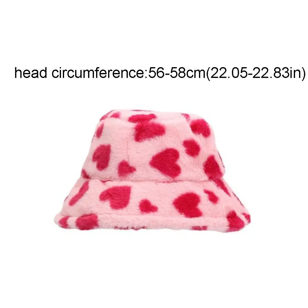 Sweet Faux Fur Fisherman Hat Thicken Fluffy Love Heart Bucket Hat Warm Korean Style Winter Hat Ladies