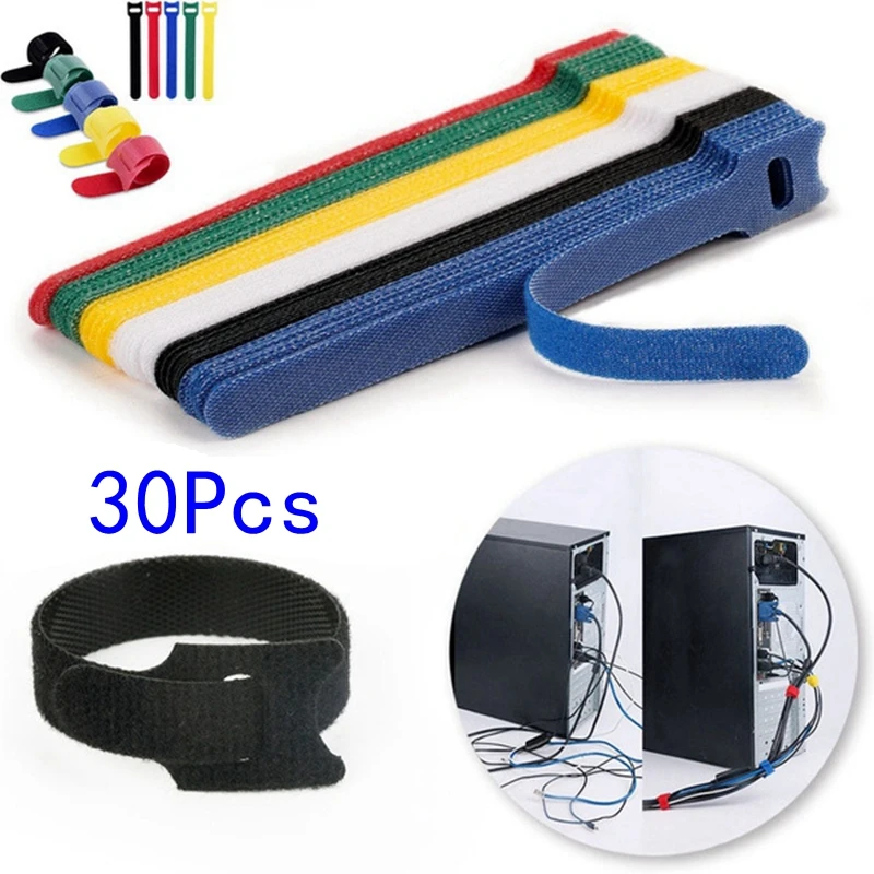 30Pcs Detachable Cable Ties Color Reusable Nylon Ties T-Type Cable Organizer