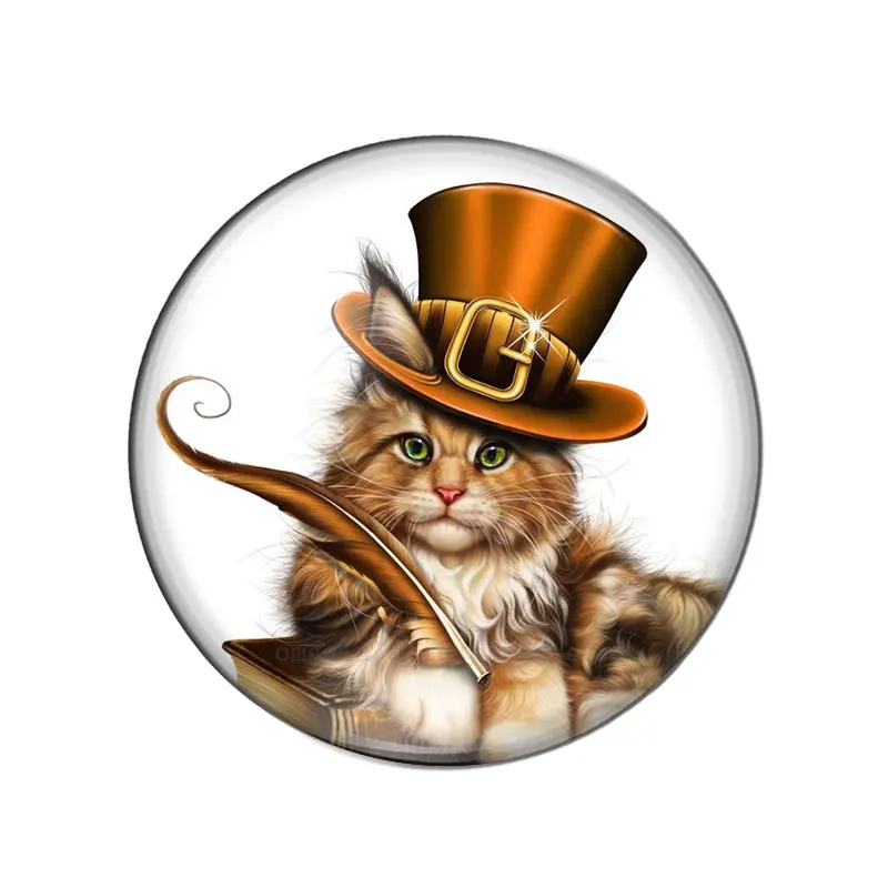 Fashion Steampunk Cats Paintings  8mm/10mm/12mm/18mm/20mm/25mm Round photo glass cabochon demo flat back Making findings