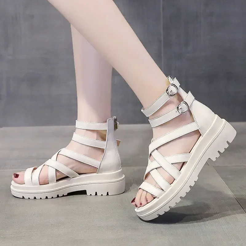 Leather Summer 2024 Open Toe Sandals for Women Footwear Zip Ladies Shoes Roman Style Shoe Luxury New Breathable Fashion Daily H