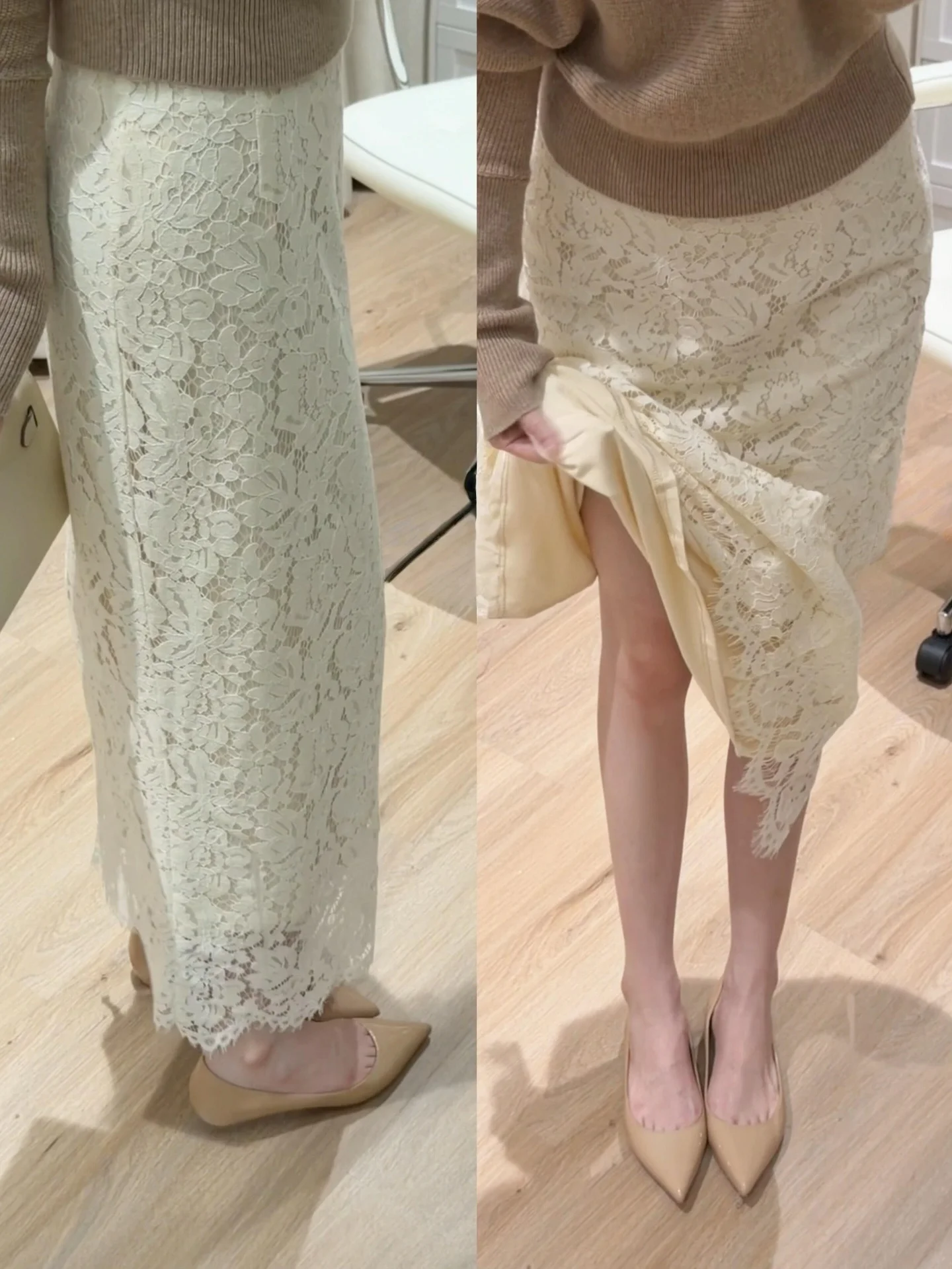 White Lace A-Line  Skirt Women's Spring Autumn Slimming Long Skirts French Style Casual Polyester Fiber Standard Fit