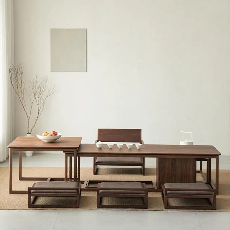 Black walnut solid wood coffee table and chair combination Japanese simple tatami low table coffee table household tea house