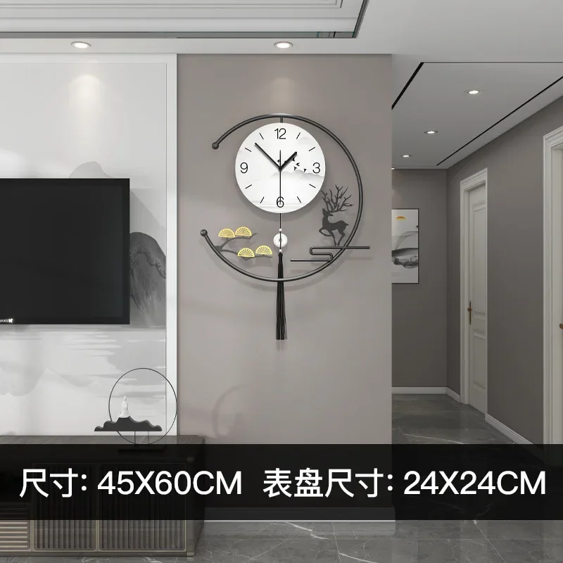 Wall clock living room advanced sense new Chinese home decoration punch-free clock hanging wall modern simple quartz clock image 6
