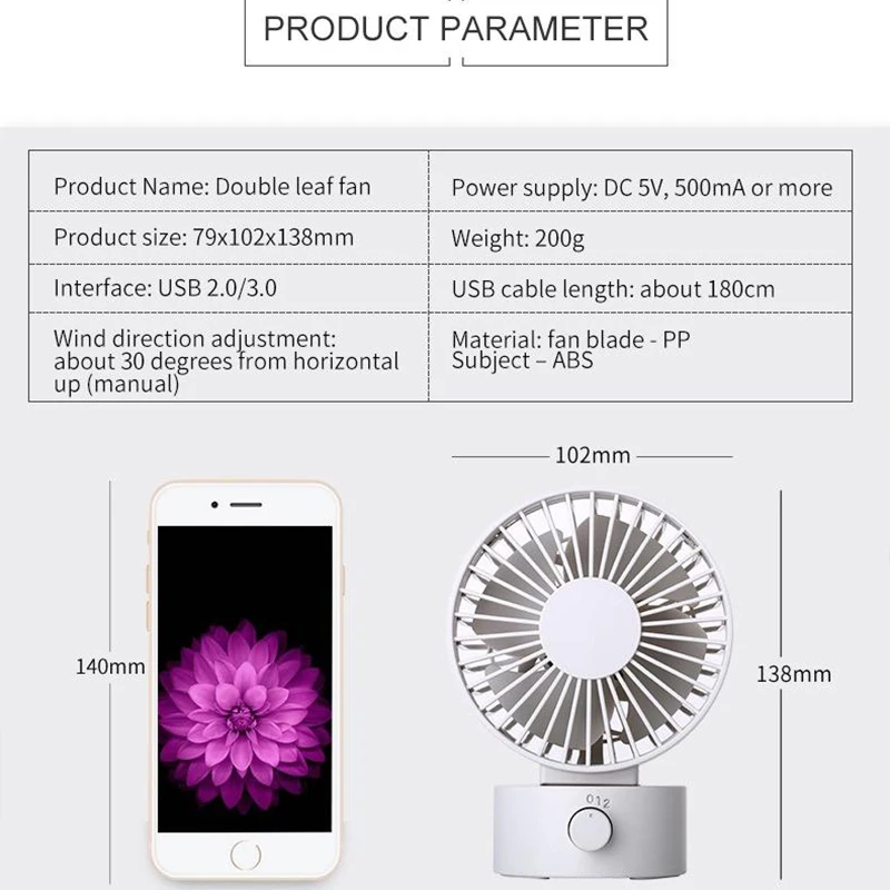 6Pcs Flexible Portable Mini USB Fan for Mobile Phone