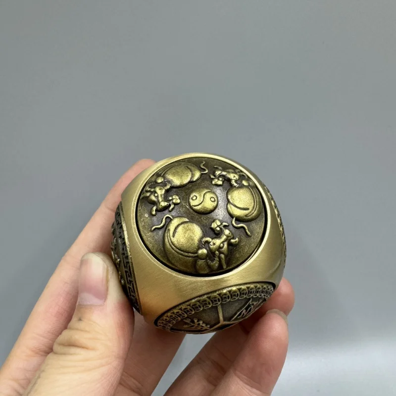 Antique Brass Collectible: Round Six-Sided Money-Transmitting Handheld Gadget, Stress-Relief Ornament
