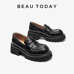 BEAUTODAY mocassini classici con plateau donna traspirante in vera pelle di mucca tinta unita Slip-on scarpe da pendolare da donna fatte a mano 26635