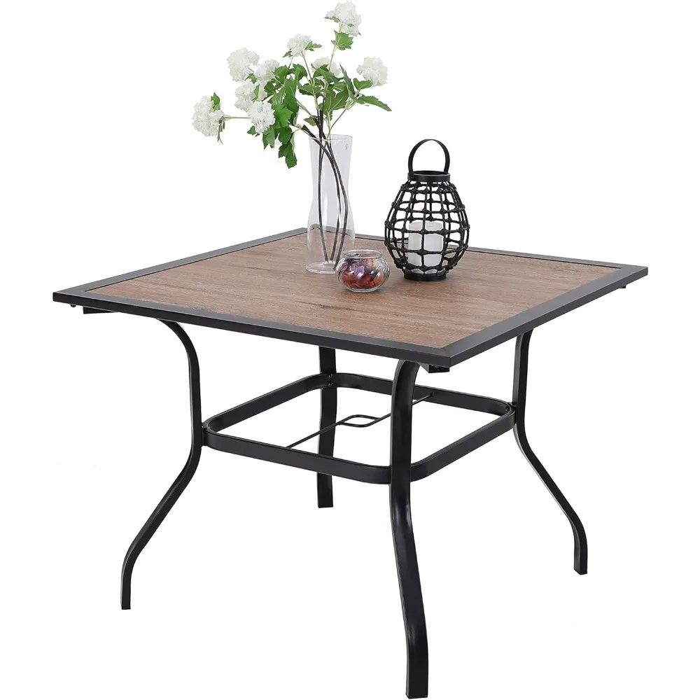 

37" Patio Dining Table Square Backyard Bistro Table Outdoor Furniture Garden Table, Imitation of Wooden Surface Top