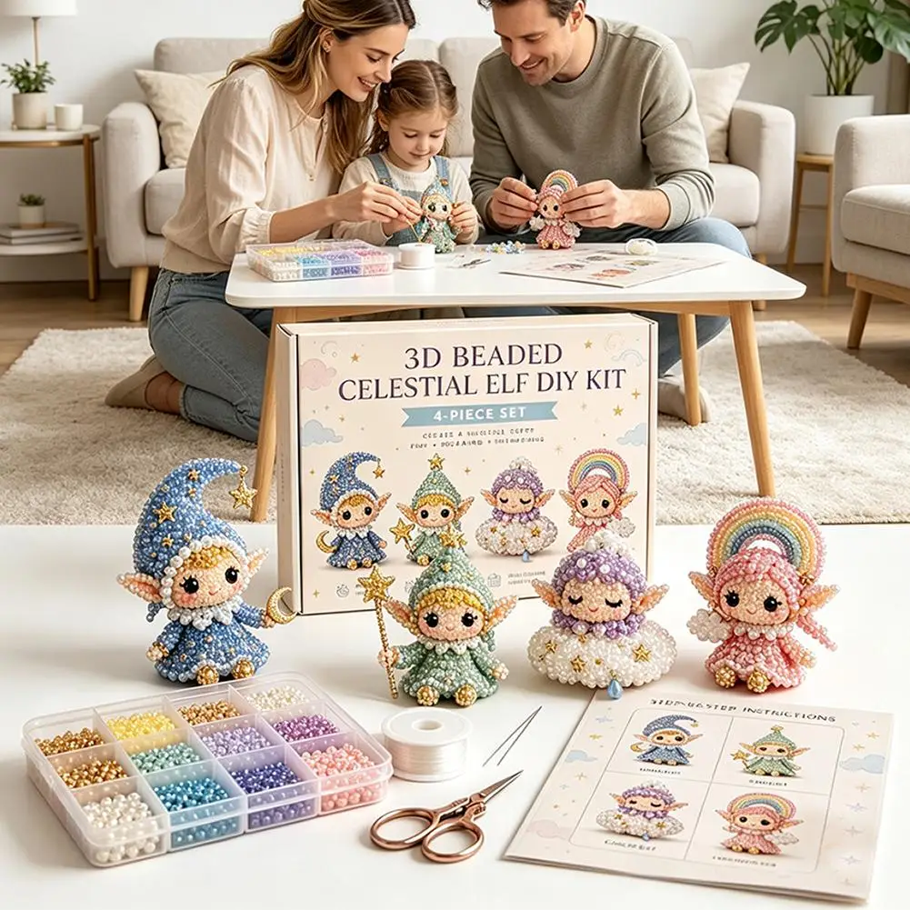 2026 NEW DIY 3D Beaded Elf Making Kit 4-Piece Book Gnome Bead Craft Set Complete Accessories Handicraft Decor Holiday Gift
