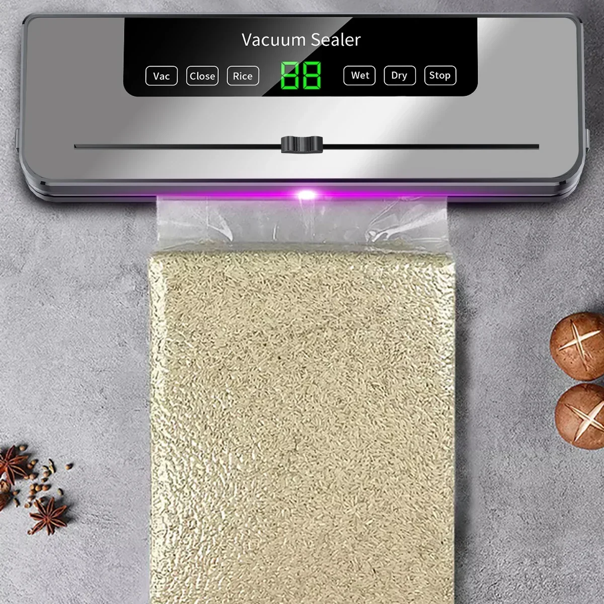 Food Vacuum Sealer Machine Wet Dry With UV Kitchen Food Storage Sealing Machine Built-in Cutter Food Vacuum Packaging Machine