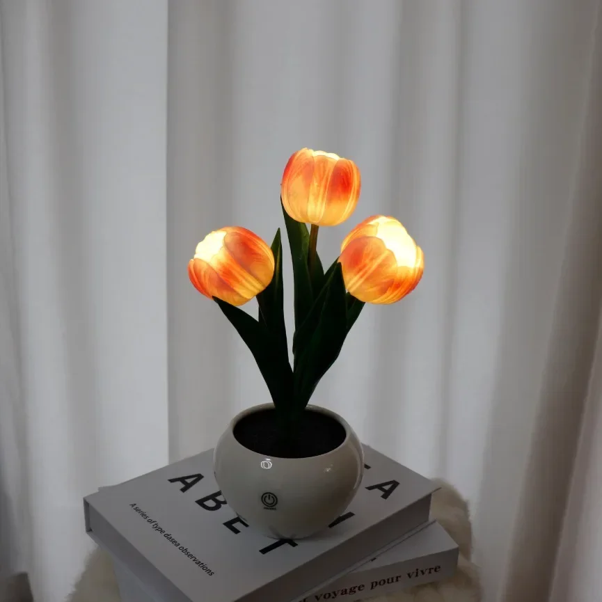 

LED Tulip Night Light Simulation Flower Table Lamp Home Decoration Atmosphere Lamp Romantic Potted Gift for Office/Room/Bar/Cafe