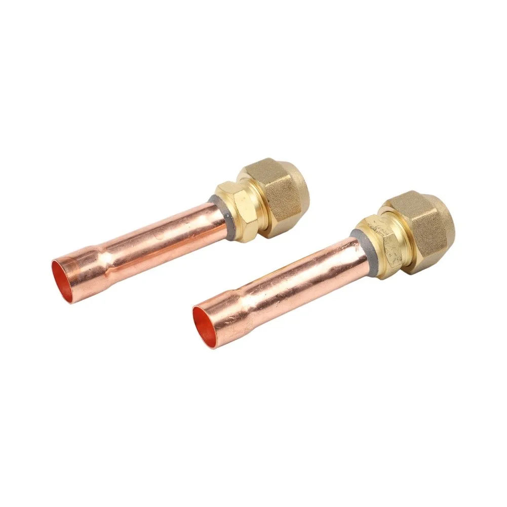58 inch brass flare connectors set 2PCS male thread pipe fittings with 45 degree flare angle for HVAC system copper tube setups