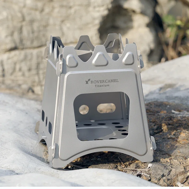 Outdoor Pure Titanium Woodstove, Camping Camping Grill, Lightweight Portable Folding Card Stove, Titanium Durable Stove