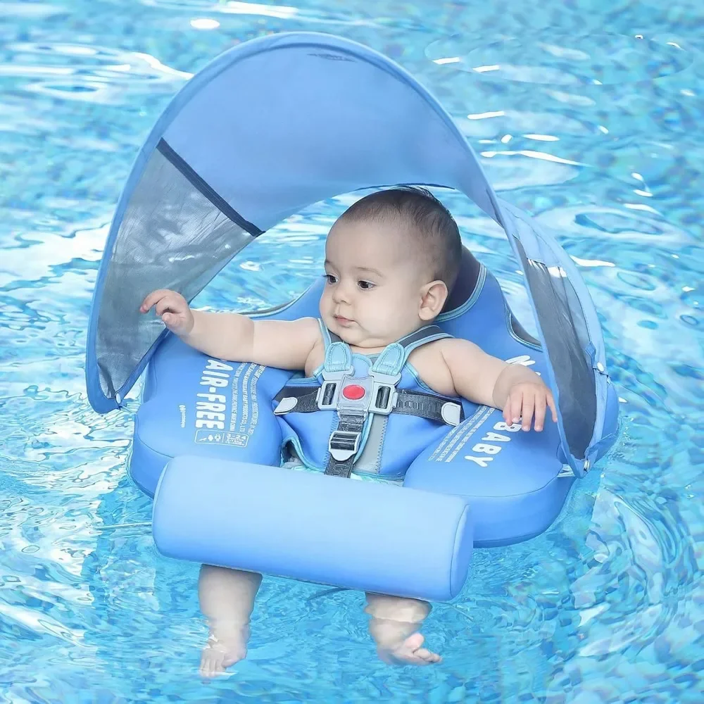 Bóia com dossel mais novo tamanho melhorado não inflável infantil piscina do bebê flutuador inteligente mambo float swim trainer adicionar cauda nadar do bebê