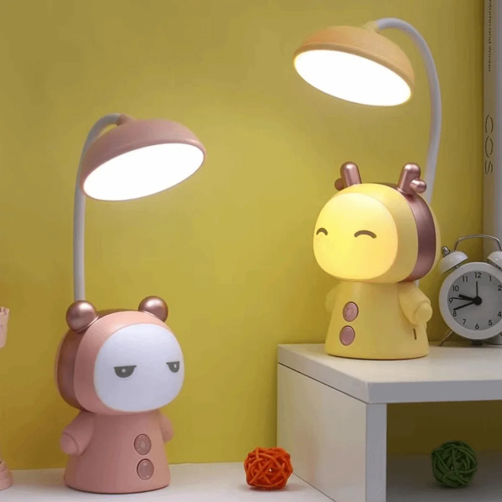 

Gift Creative Cute LED Desk Lamp Lovely Double Light Cartoon Table Lamp USB Rechargeable Dimmable Night Light Reading Work
