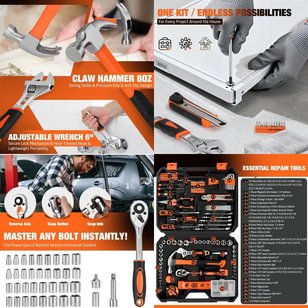 

Complete 248-Piece Home Tool Kit with Storage Case for Men, Repairs, and DIY Projects
