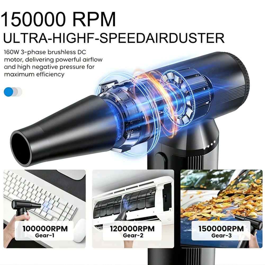 Powerful 150000 RPM Full-Metal Air Duster Rechargeable For Keyboard Laptop For Home Office Electronics Cleaning