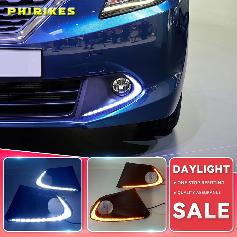 

2PCS LED DRL Daytime Running Lights Fog Lamp with yellow turn signal For Suzuki Baleno 2016 2017 2018 2019