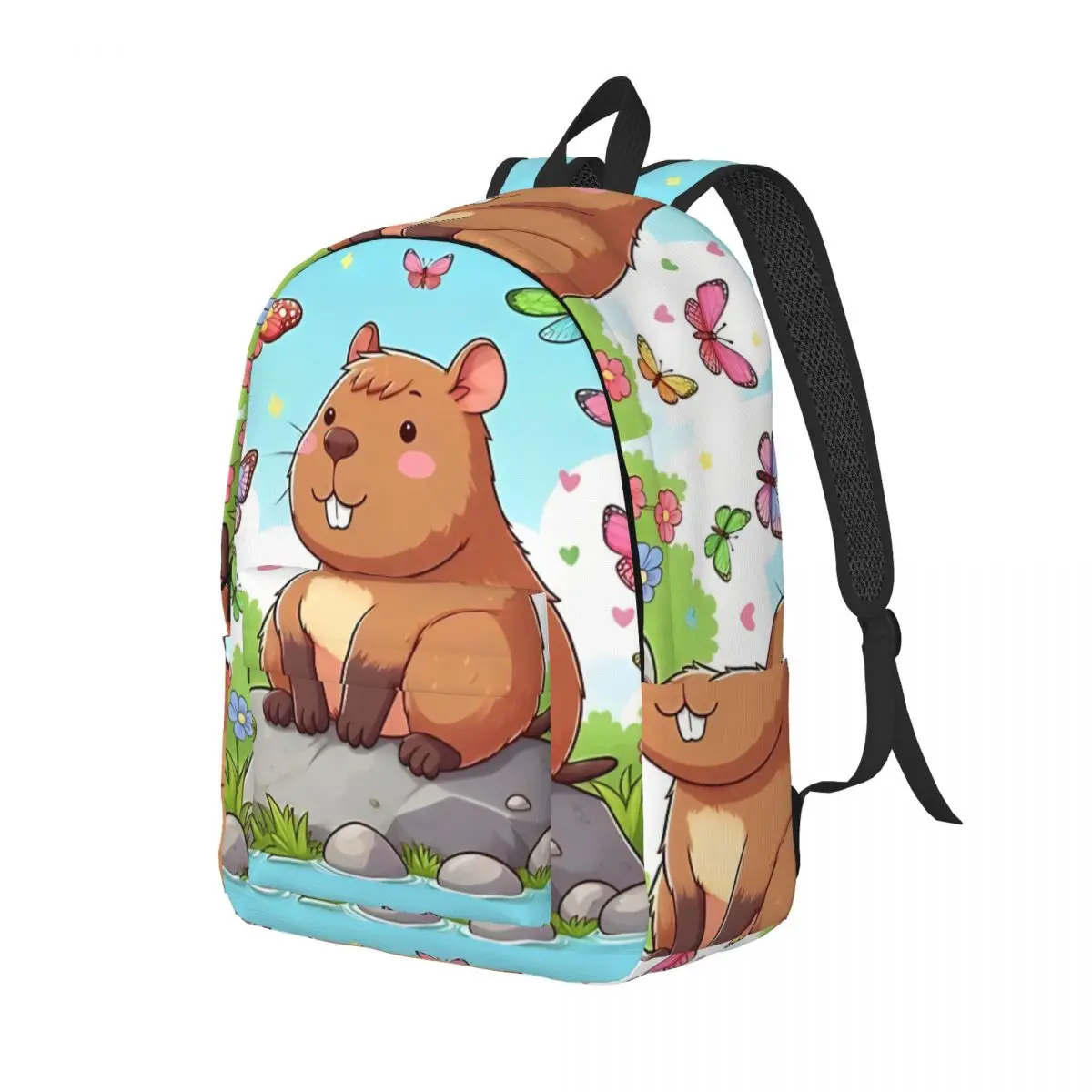 Capibara Butterfly for Teens Student School Bookbag Daypack Middle High College Gift