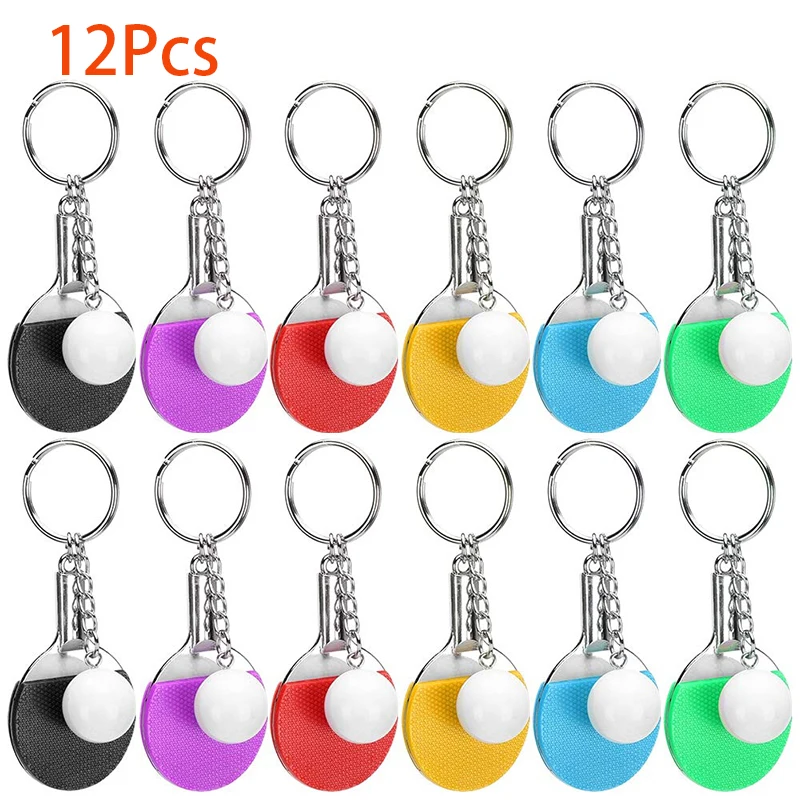 

12Pcs Ping Pong Keychains Table Tennis Keychain Mini Ping Pong Keyrings Table Tennis Racket Sports Keyring for Bags Backpack