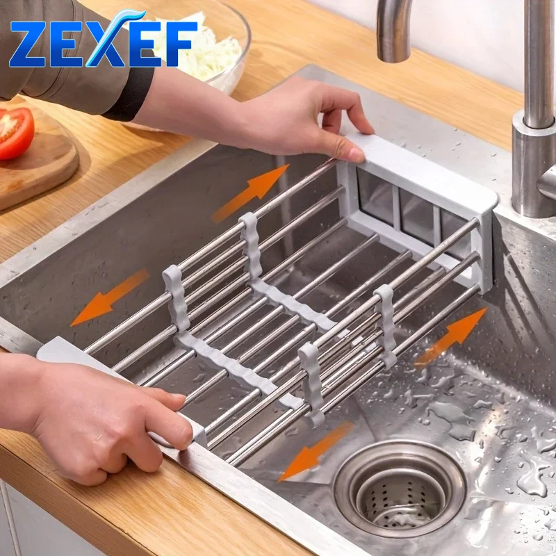 

ZEXEF Kitchen Sink Rack Adjustable Stainless Steel Dish Drain Rack Plate Bowl Holder Tableware Organizer Kitchen Accessories