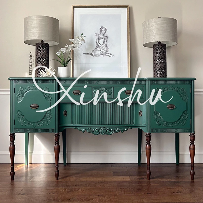 

French contrasting solid wood porch cabinet, living room engraved decorative cabinet, American entrance porch partition cabinet