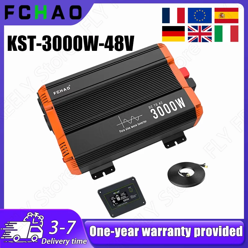 FCHAO 3000 Watt 50Hz Wechselrichter EU-Stecker DC 48V zu AC 220V/230V Reiner Sinuswellen-Wechselrichter für Zuhause, Wohnmobil und Outdoor-Reisen