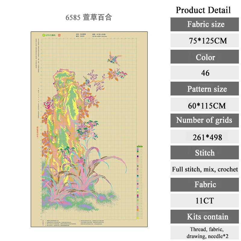 DIY Cross Stitch Embroidery Starter Kit, Vertical Chinese Style, Classical Lily Thread, Cross-Stitch Set, Home Wall decoration