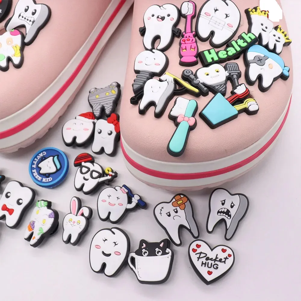 1-40PCS PVC Shoe Charms Tooth Toothbrush Love Dentist Cavity Free Kid Buckle Clog Fit Wristbands Garden Shoes Button Decoration