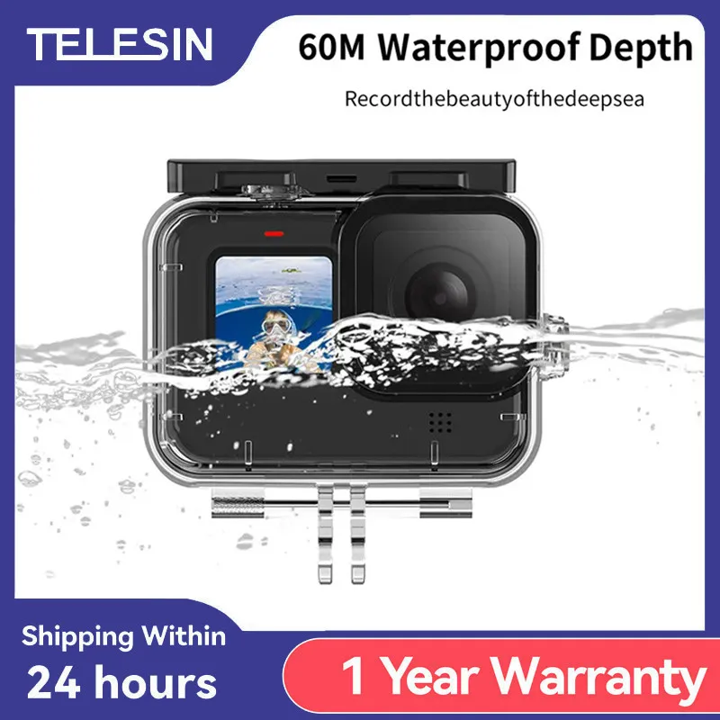 TELESIN 60M Waterproof Case Underwater Tempered Glass Lens Diving Housing Cover for GoPro Hero 9 10 11 12 Black Camera Accessori