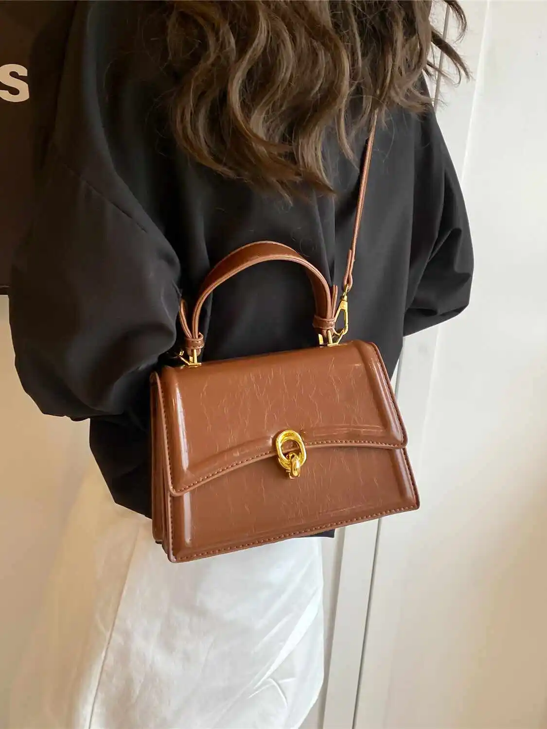 Women Texture Retro Crossbody Small Bag Solid Color PU Leather Handheld Small Square Bag Spring Autumn New Single Shoulder Bag