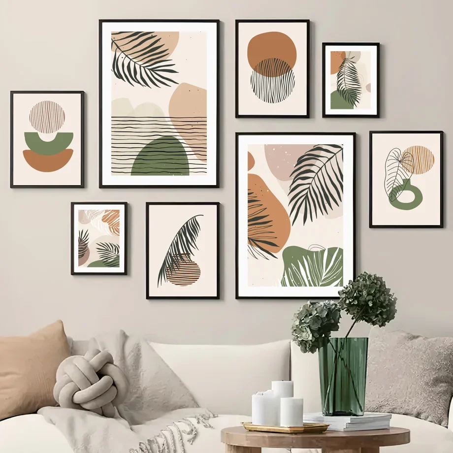 Monstera Plant Boho Vase Abstract Green Palm Line Art Canvas Wall Poster - Living Room Home Decor Artwork