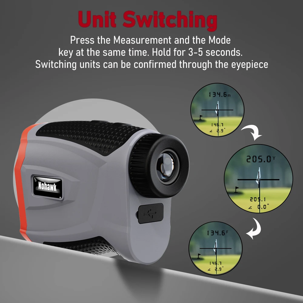 Optical Rechargeable Laser Rangefinders Golf Distance Meter with Flagpole Lock, Slope Compensation for Hunting Measurement