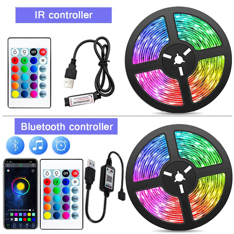 Diody na wstążce LED USB 5V RGB 5050 lampka Bluetooth kontrola aplikacji światła zmieniające kolor do dekoracji pokoju podświetlenie TV dioda