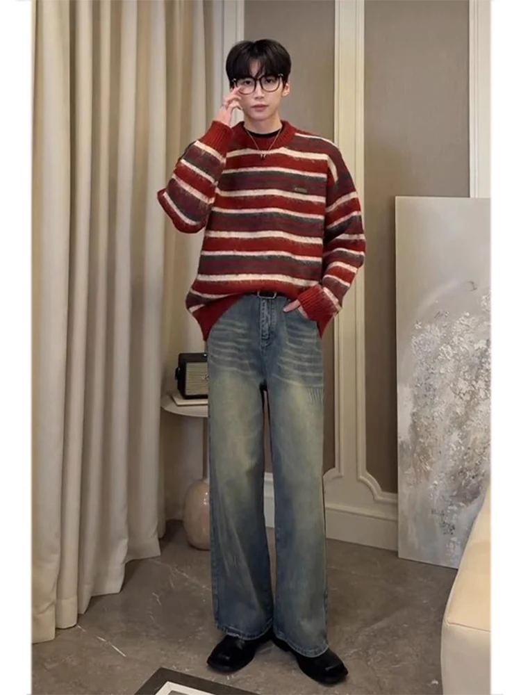 

Джинсы Waed Vintage: мужские, с высокой талией, широкие, с легким расклешением, прямые, в американском ретро-стиле, молодежные, трендовые, летние...