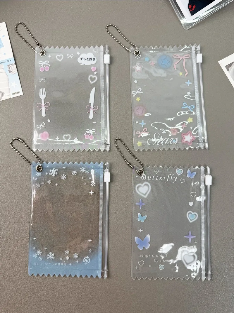 Clear Butterfly Snowflake Pattern PVC Zipper Pouch 3 Inch Polaroid Photocard Holder Badge Collectibles Storage Bag