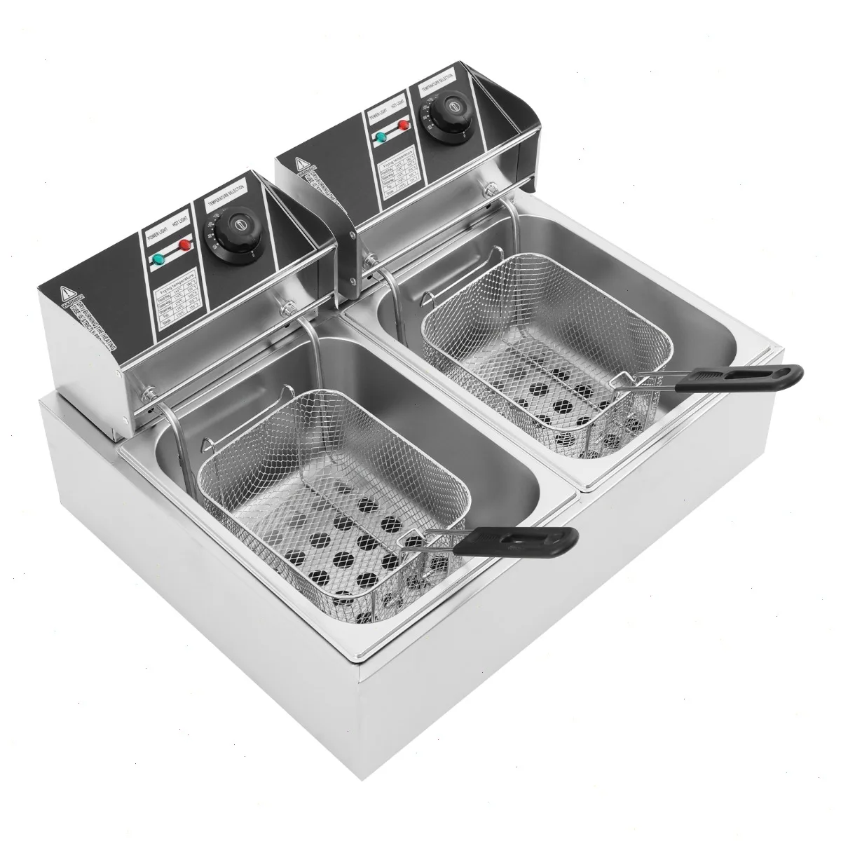 Freidora Doble de 6L, Freidora Eléctrica con Cesta, Control de Temperatura Dual Independiente de 2.5kW+2.5kW para Cocina Comercial