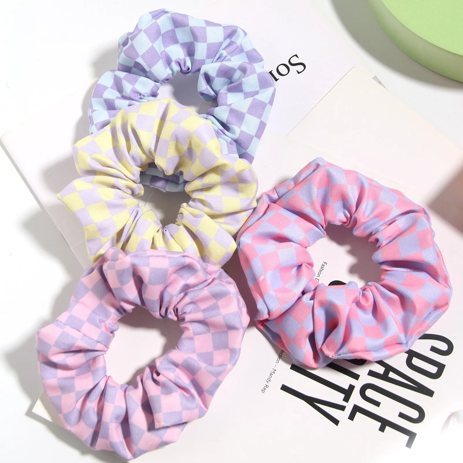 Furling Girl 1 PC Plaid Print Hairband Women Hair Accessories Hair Tie Scrunchie Ponytail Hair Holder Rope