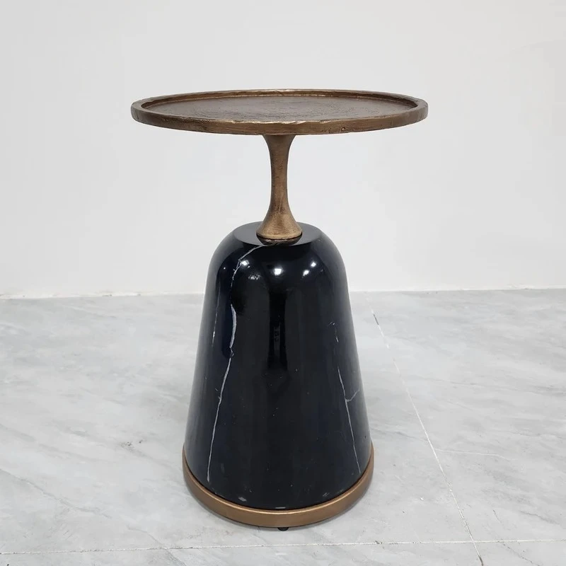 

-ForDistress Metal Coffee Table Natural Black Marble Base Modern Living Room Furniture Sofa Side Table for Home Use&