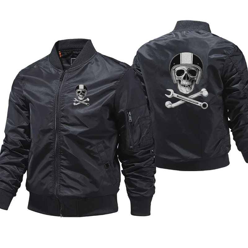 Motorcycle With Skull Helmet Wrench Biker Cafe Racer Skull Thick Winter Military Motorcycle Jackets Men Bomber Jacket Men