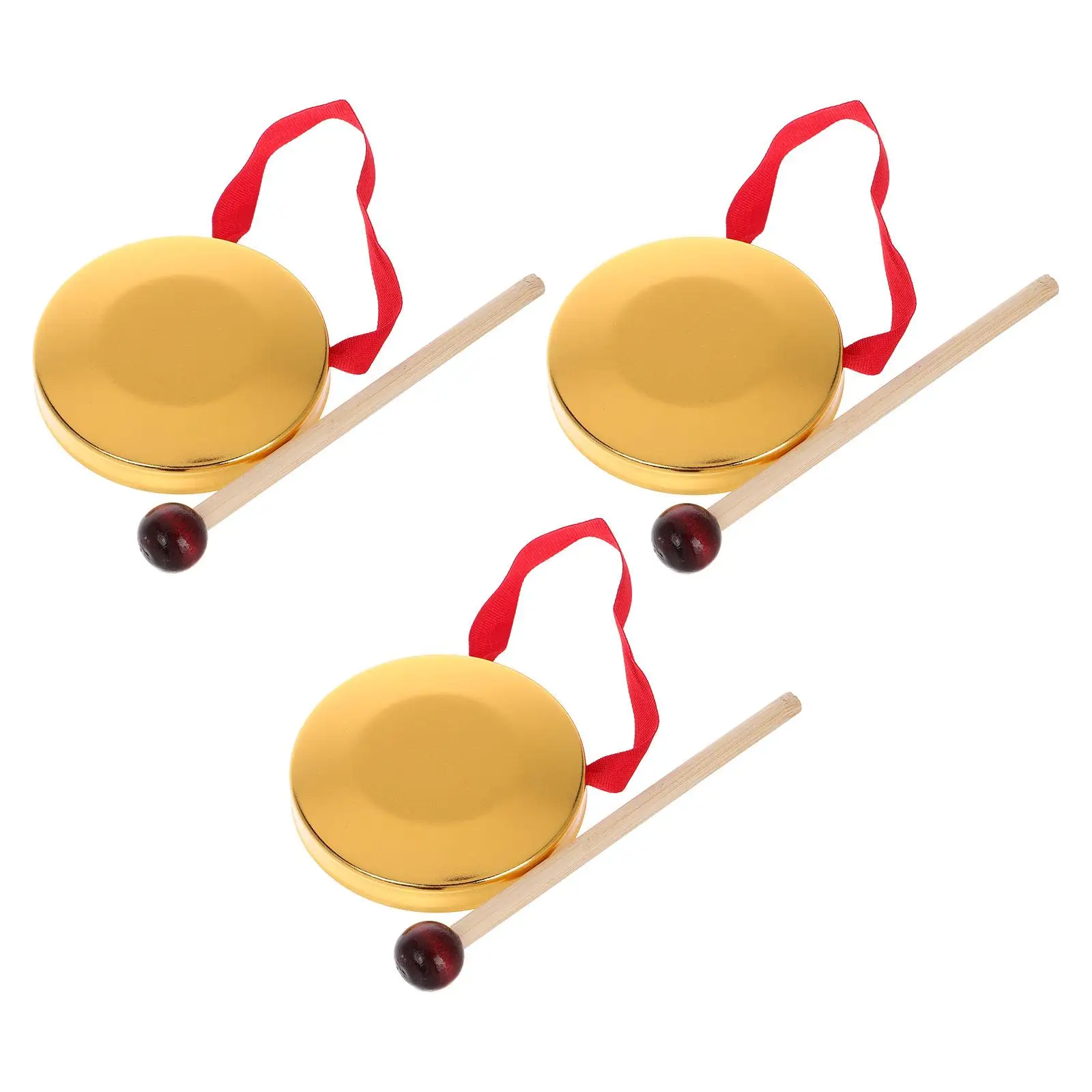 

3 Sets Mini Gong Handheld Gong With Mallet Percussion Instruments Copper Plated Kids Toy Decorative