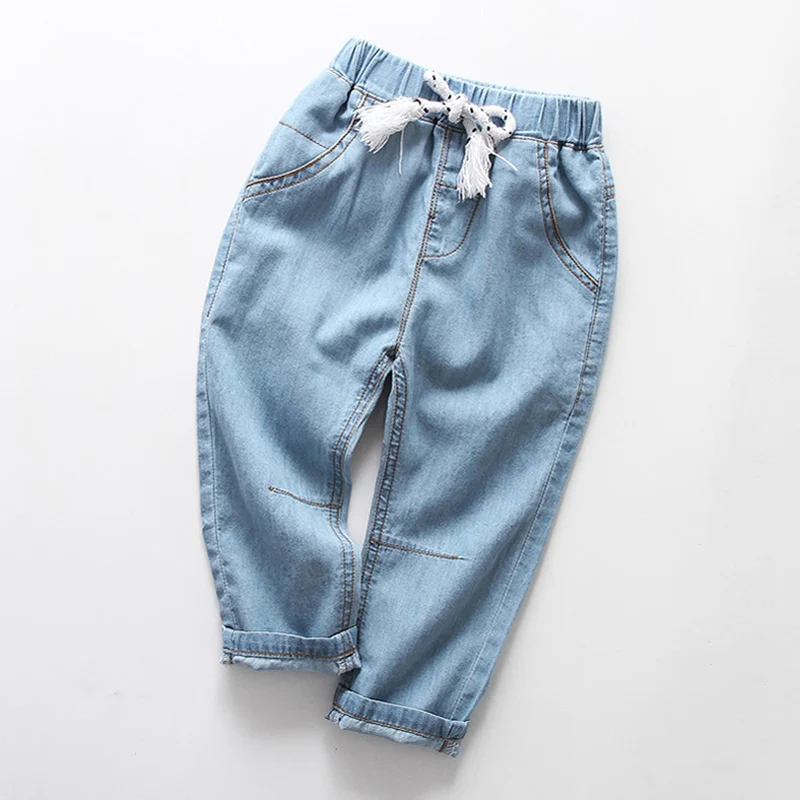 Summer kids boy's girls clothes elastic band loose thin denim trousers for toddler children clothing out wear cool jeans pants