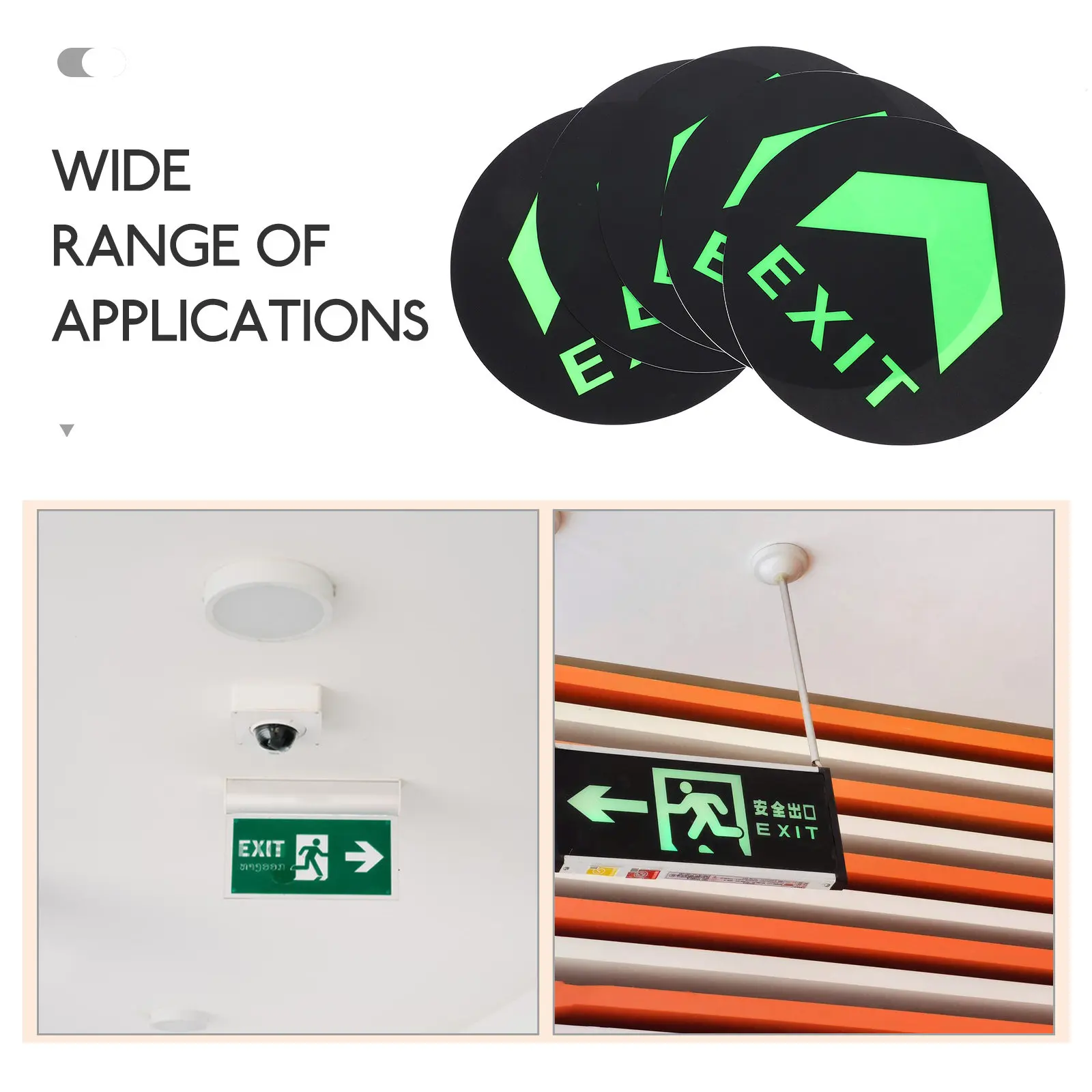 

Набор из 5 светящихся в темноте наклеек-указателей выхода, флуоресцентные безопасные наклейки для напольной разметки внутри помещений, указатели направления, для эвакуационных путей