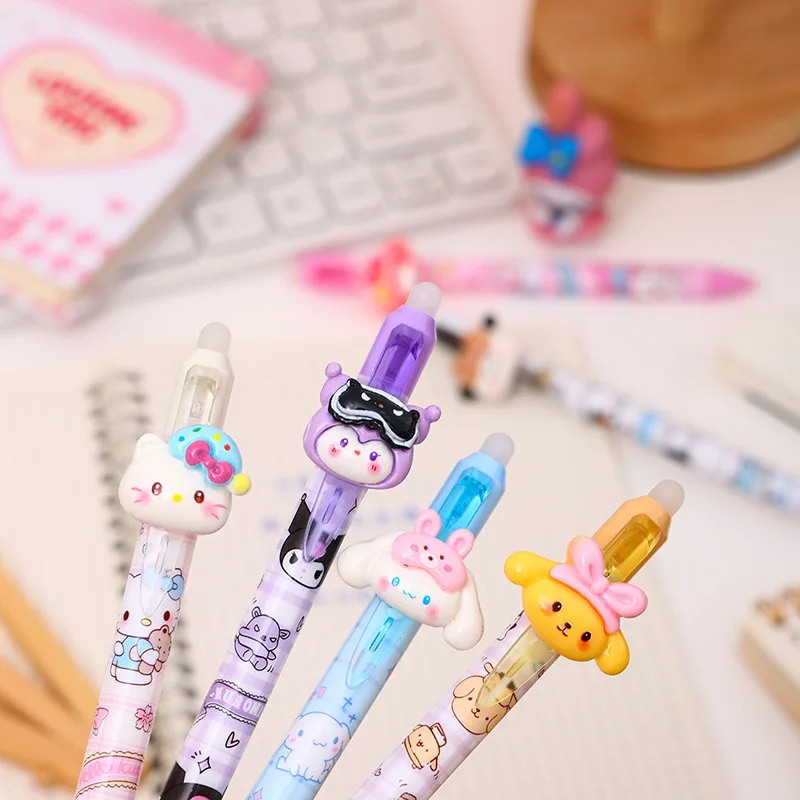 6pcs Cartoon Erasable Gel Pen Korean Cute Hello Kitty Kuromi Stereo Cartoon Resin Erasable Pen 0.5mm Blue Girl Gift Pens