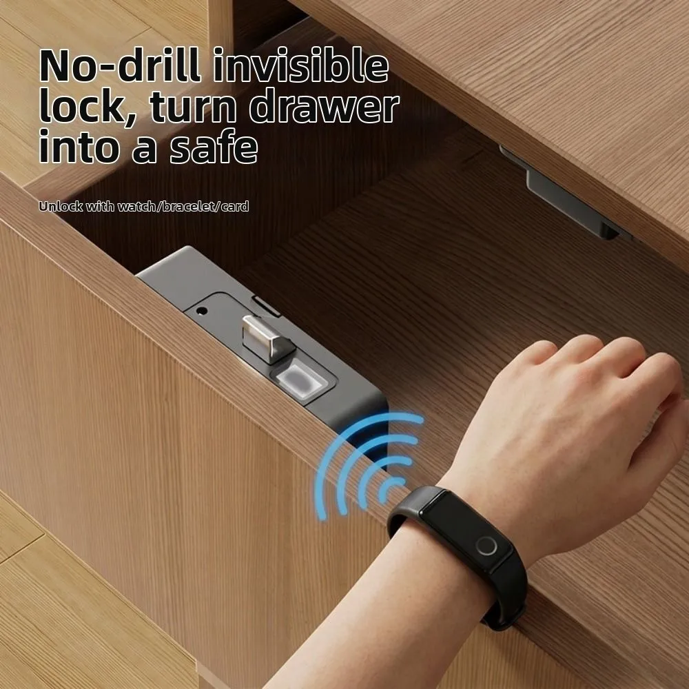 Non Perforated NFC Sensing Drawer Card Lock Card Swiping Invisible Design Cabinet Lock Double Opening Battery Display