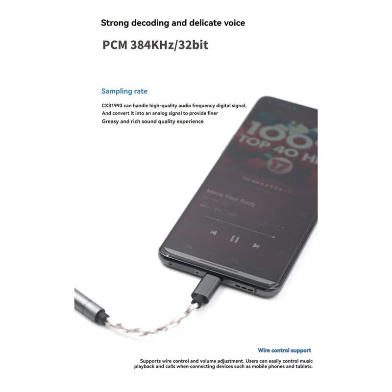 Type C Headphone Adapter CX31993 32Bit 384Khz Audio Decoding Cable Type C To 4.4Mm DAC Amp Adapter-AU47