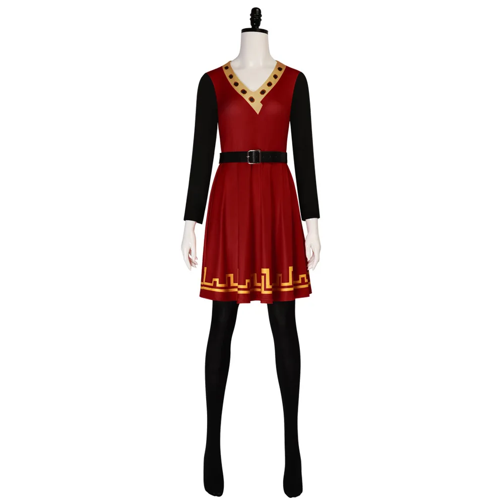 Lord Farquaad Women Cosplay Costume Shrek Female Red Dress With Cape Hat Pantyhose Fantasia Mujer Halloween Carnival Party Outfi view 4