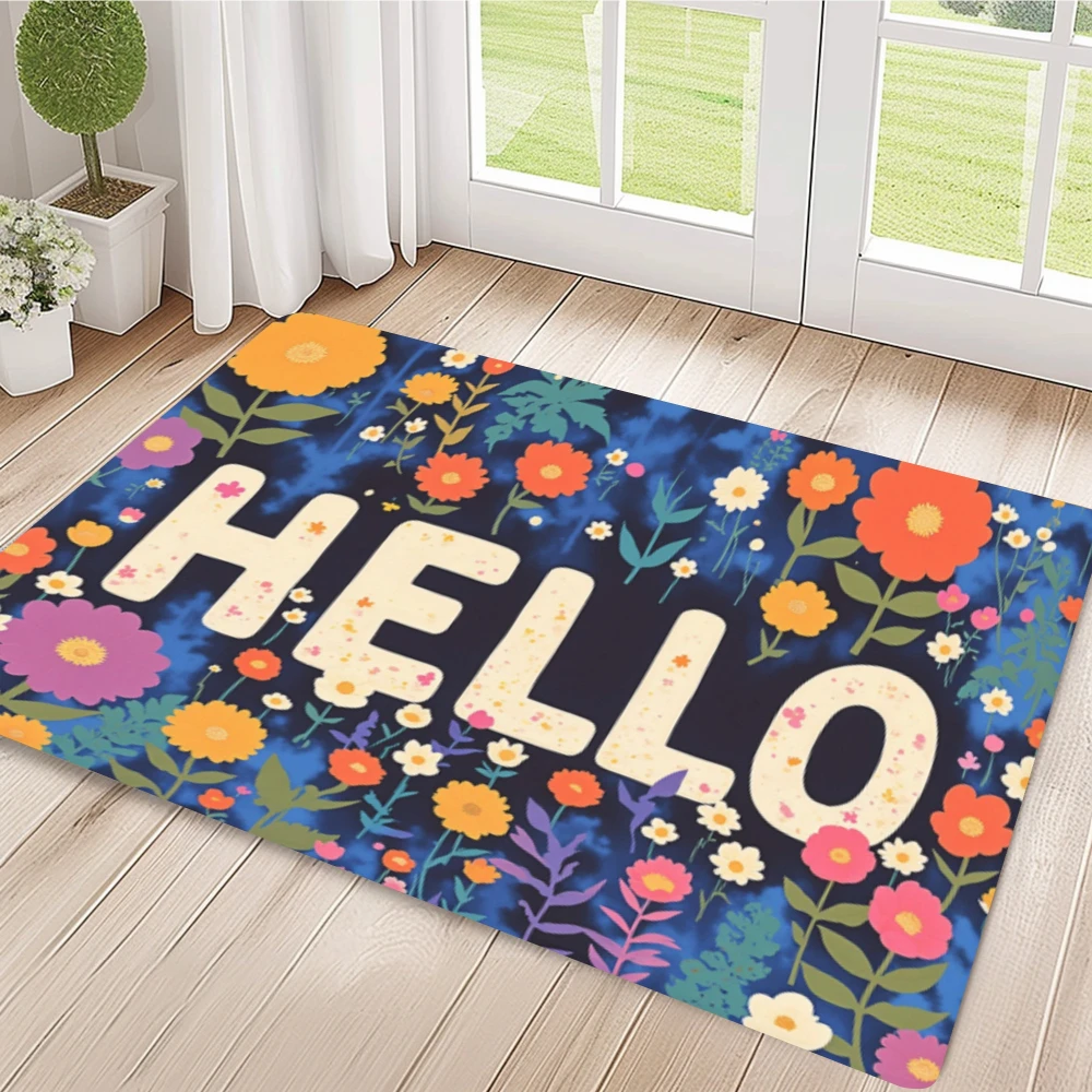 Colorful Hello Floral print door mat porch bedroom indoor hallway Entry welcome mat home decor Daily use Present