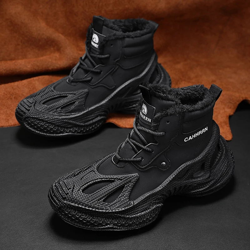 

Men's High Top Sneakers Winter 2025 Fleece Lined Chunky Dad Shoes Thermal Thick Sole Casual Sports Shoes